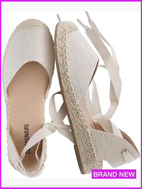 Shoes - Classic Espadrille Wedge Sandal with Elastic Ankle Strap Jute Sole Comfort